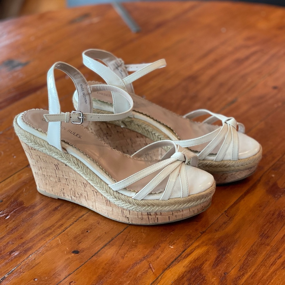 Obsession Rules Strappy Cork Platform Wedges - image 1